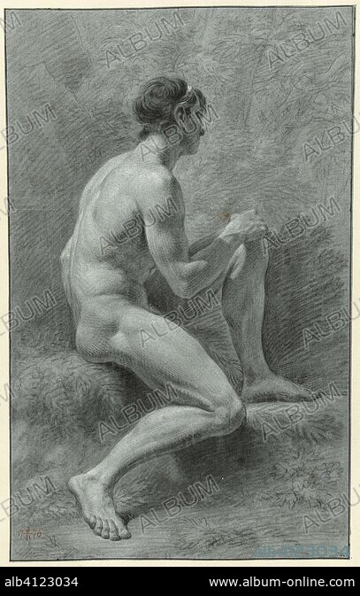 Seated Male Nude With Raised Knee From The Side To The Right