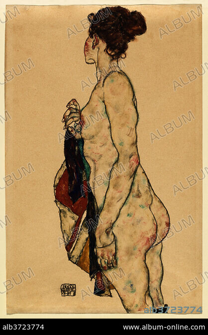 Egon Schiele Standing Nude With A Patterned Robe Dated