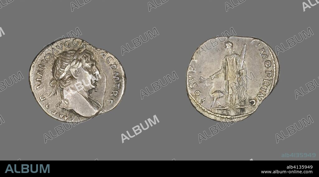 Ancient Roman Denarius Coin Portraying Emperor Trajan Roman Minted