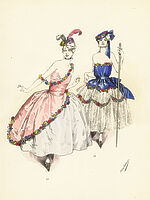 Women in fancy dress costumes as Madame Pompadour and Marie Antoinette.  Pompadour style in Nattier blue and pink satin, garlands of colourful silk  roses 25. Marie Antoinet - Album alb9874064