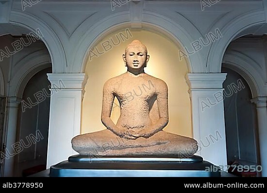 Ancient Buddha figure, posture of meditation, Dhyana Mudra, National Museum, Colombo, Sri Lanka, Asia.