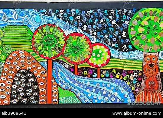 Hundertwasser wall painting in Kawakawa, North Island, New Zealand, Oceania.