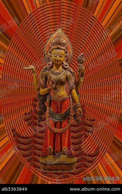 The Goddess Bhrikuti statue, The Goddess of compassion or Yellow Tara, 17th Century, Kathmandu, Nepal, Asia.