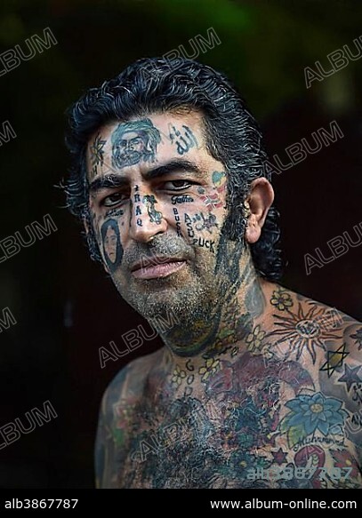 Man, Arab with tattoos all over his body, Ko Samui, Thailand, Asia.
