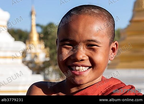 Novice in a convent school, portrait, Kalaw, Shan State, Myanmar, Asia.