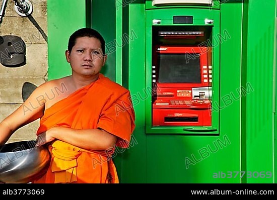 Buddhist monk at the ATM machine, Chiang Mai, Thailand, Asia. - Album ...