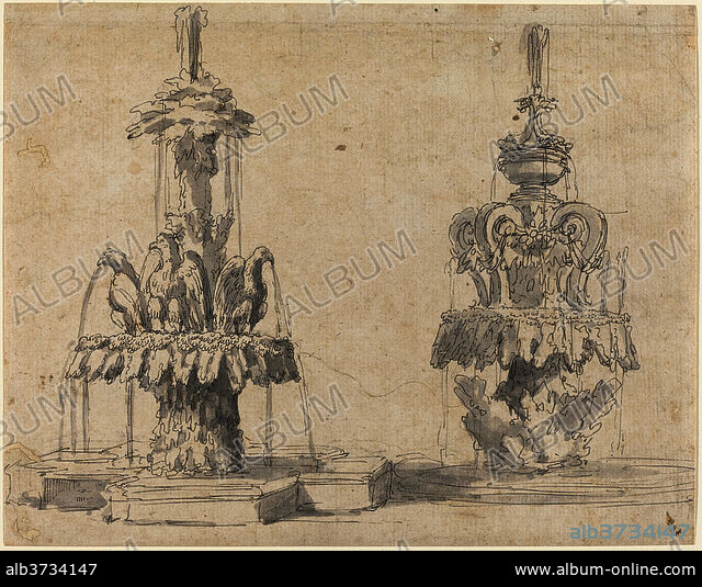 ITALIAN 17TH CENTURY. Two Fountains. Dimensions: Overall: 16.2 X 20.6 ...