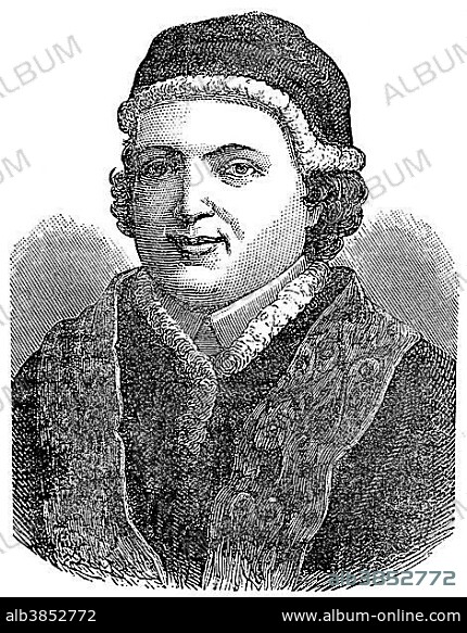 Pope Clement XIII or Clemens XIII, 1693-1769, born Carlo della Torre di Rezzonico, Pope from 1758 to 1769, historical illustration.