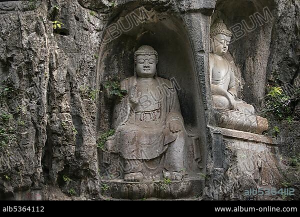 Buddha sculptures, Lingyin Monastery, Hangzhou, China, Asia.