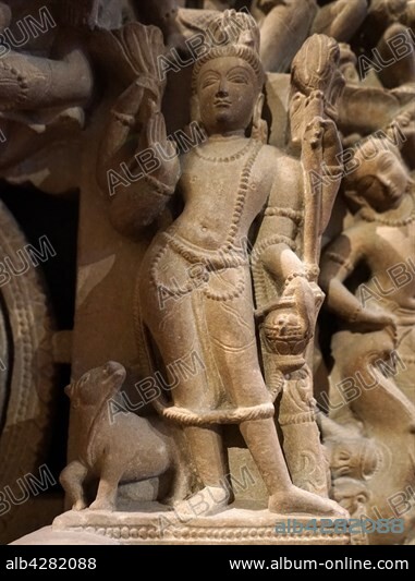 Sculpture depicting Harihara, Vishnu and Shiva combined, from the Chandella Dynasty. Dated 11th Century.