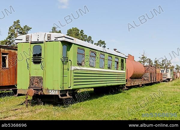 Old rail cars, Narrow-gauge Railroad Museum in Pereslavl-Zalessky, Russia, Europe.