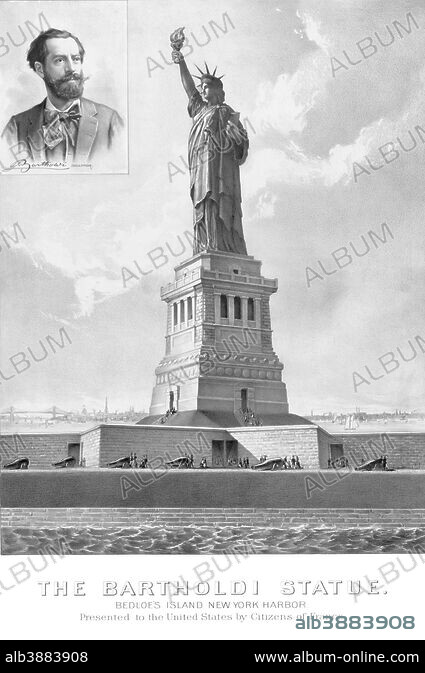Vintage print showing The Statue of Liberty and a portrait of it's 