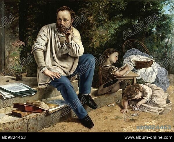 Pierre-Joseph Proudhon and his Children in the Year (1853); Pierre-Joseph Proudhon (15 January 1809-19 January 1865) was a French early socialist; Painting by Jean Desire Gustave Courbet (10 June 1819-31 December 1877); Historic; digitally restored reproduction from a 19th century original.