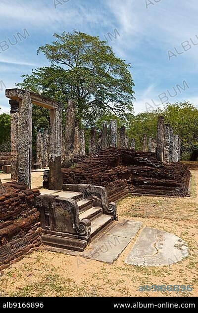 Pillars. Ruins. Ancient city of Polonnaruwa. Sri Lanka.