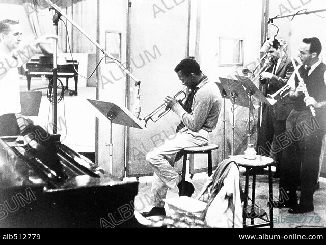 Miles Davis and Gil Evans conducting Columbia Records NYC, 1958