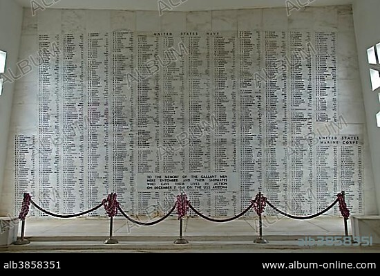 USS Arizona Memorial, memorial plaque with names of killed soldiers, Pearl Harbour, Oahu, Hawaii, United States, North America.