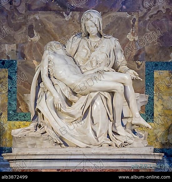 Pietà, marble sculpture by Michelangelo, St. Peter's Basilica, Rome, Lazio, Italy, Europe.