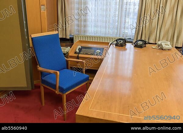 Desk of Minister Erich Mielke, office, House 1, Stasi Headquarters, Ruschestraße, Lichtenberg, Berlin, Germany, Europe.