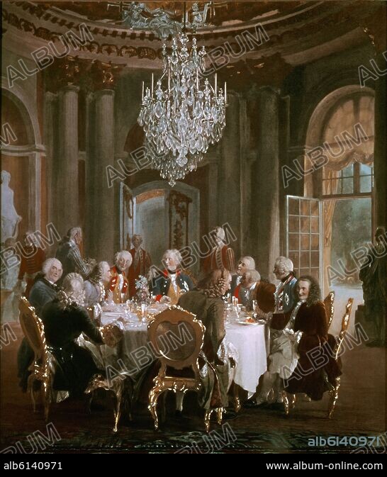 ADOLPH MENZEL. MESA REDONDA CON FEDERICO II Y VOLTAIRE EN PALACIO SANS ...