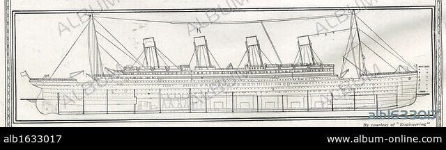 Titanic side view. Illustration to show how the Titanic was divided ...