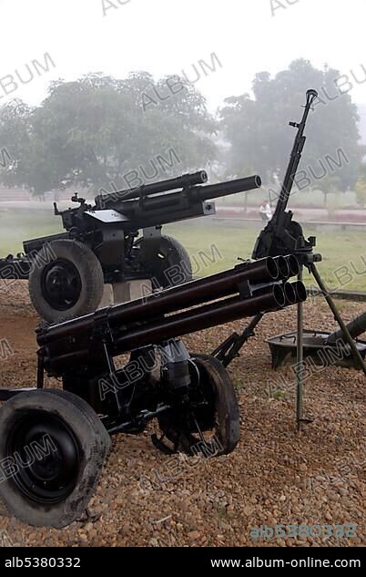 First Indochina War 1954, old French artillery guns, Dien Bien Phu museum, Vietnam, Southeast Asia, Asia.