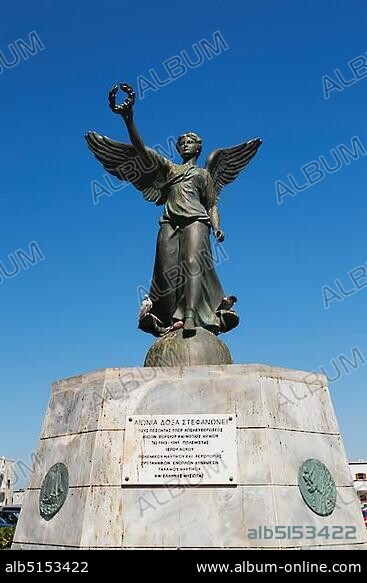 Bronze statue in remembrance of the Second World War soldier and civilian victims between 1943 and 1945 in town of Rhodes, Rhodes Island, Greece, Europe.