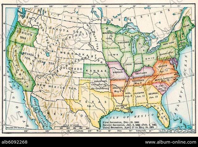 US map showing seceding states by date, - Album alb6092268