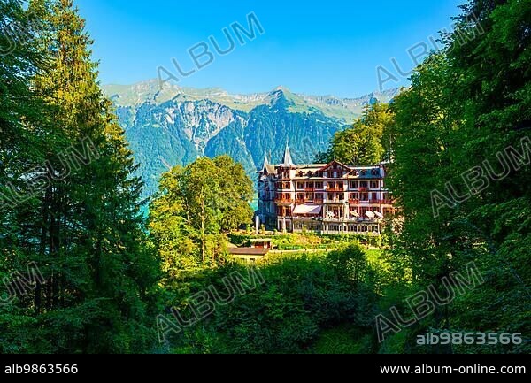 The Historical Grandhotel Giessbach on the Mountain Side in Brienz, Bernese Oberland, Bern Canton, Switzerland, Europe.