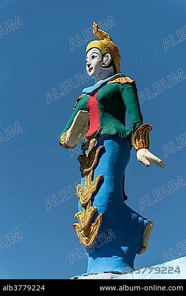 Colourful statue at Bayin Nyi, cave temple and hot springs, Mon State, Myanmar, Asia.