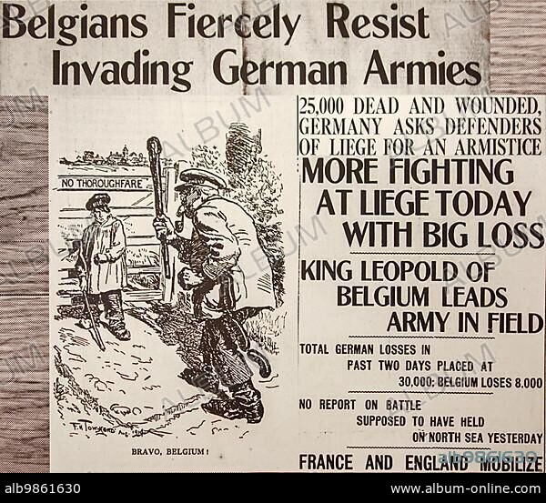 WWI newspaper article with cartoon in English paper reporting news ...