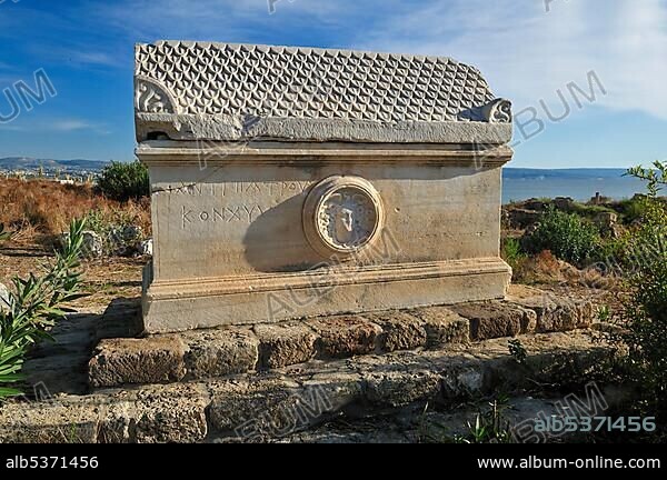 Antique sarcophagus at the archeological site of Tyros, Tyre, Sour ...