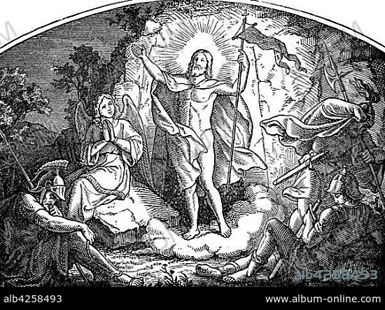 The resurrection of Jesus Christ, 1880, woodcut, Denmark, Europe.