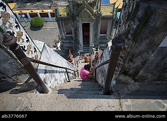 Steep stairs at Wat Arun Temple, Bangkok, Thailand, Asia.