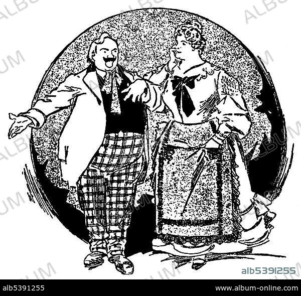 Caricature of Enrico Caruso and Marcella Sembrich playing the lead