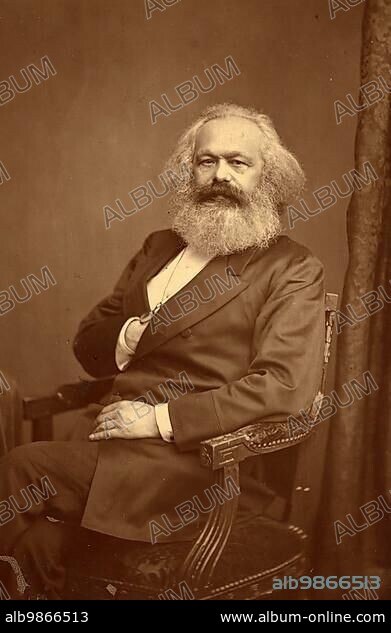 Karl Marx, born 5 May 1818, died 14 March 1883, a German philosopher, economist, social theorist, political journalist, historian, protagonist of the labour movement and critic of capitalism and religion, from a photograph by John Mayall, Historical, digitally restored reproduction from a 19th century original.