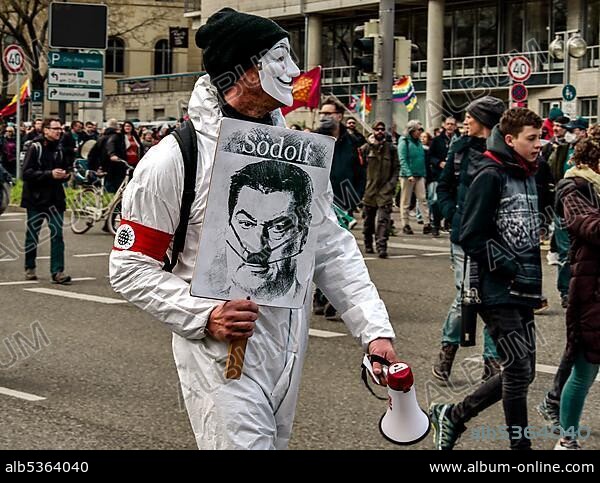 Querdenker demonstration, Södolf, denigration of Bavarian Prime Minister Markus Söder as the new Hitler, Stuttgart, Baden-Württemberg, Germany, Europe.