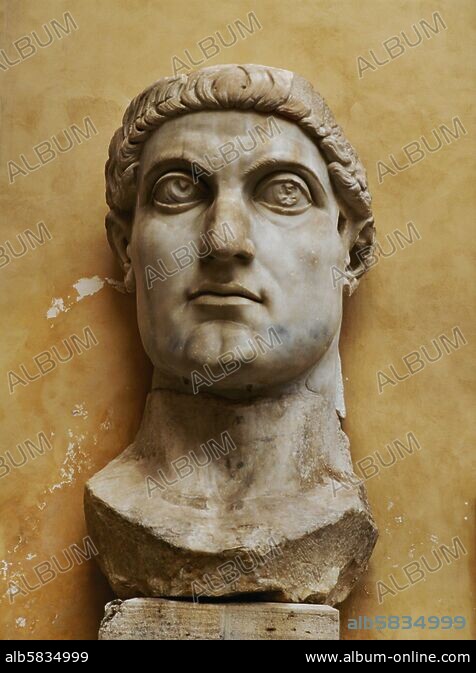 Emperor Constantine the Great (306-337 CE). Marble head, fragment of a ...