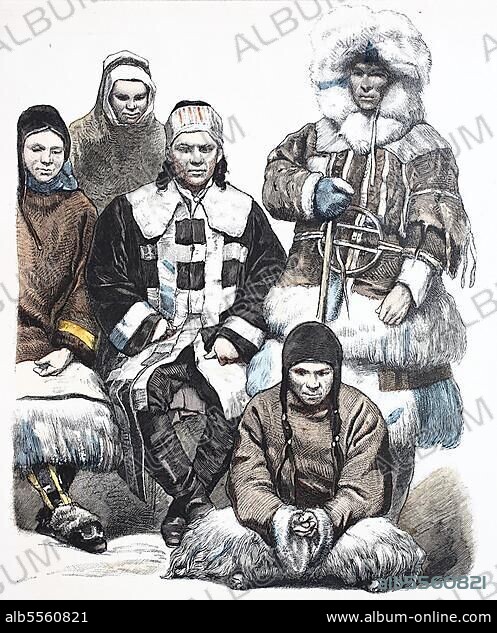 Folk traditional costume, clothing, history of costumes, nomads of Amur, traditional costumes from Asian Russia, 1885, digitally restored reproduction of a 19th century original, exact date unknown.