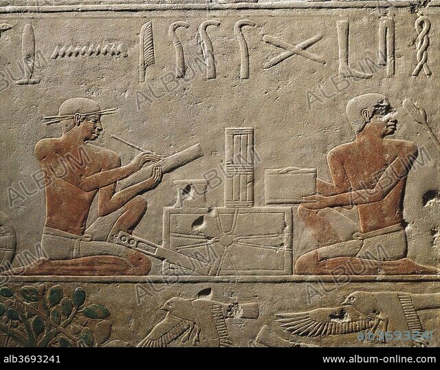 ANCIENT EGYPT. Two Scribes. Relief from Mastaba of Akhethotep at