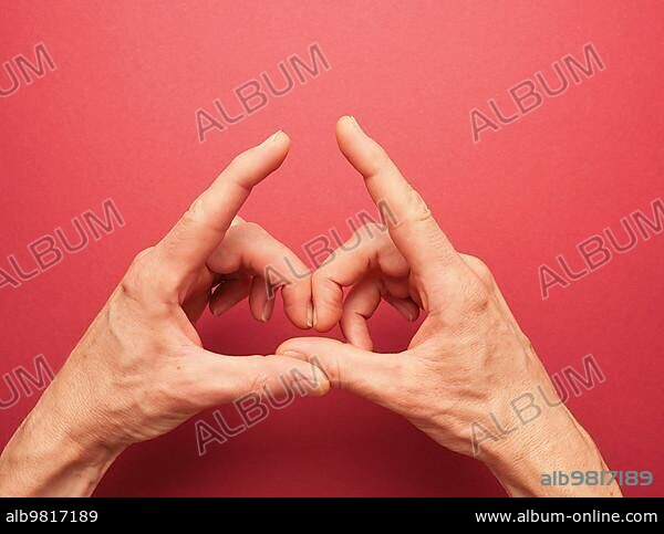 Hand position for mudra no. 8 in Jin Shin Jyutsu; alternative healing method or self-help concept; Asian medicine; awareness raising.