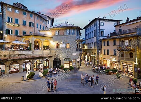 Cortona Arezzo Tuscany Italy. Piazza della Repubblica at sunset