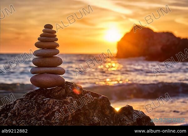 Concept of harmony and balance. Balance stones against the sea