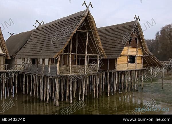 Lake dwelling of prehistoric times-museum in Unteruhldingen, Lake Constance, Baden Wuerttemberg, Germany, Europe.
