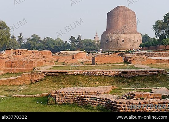 Sarnath ; Dhamekh Stupa Buddhist stupa near Benares ; Varanasi ; Uttar  Pradesh ; India | Dinodia Photo Library