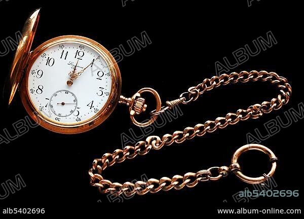 Longines gold plated pocket watch with chain five to twelve 19th