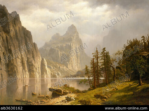 Fishing in Yosemite valley Sticker by Thomas Hill - Fine Art America