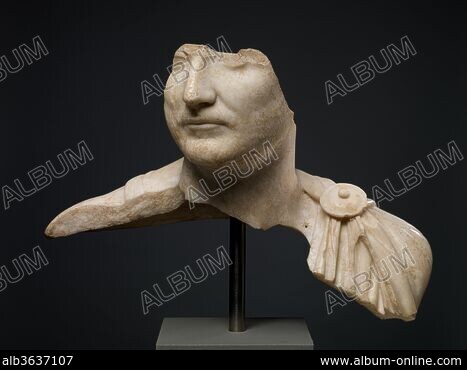 Marble bust of Herodotos. Culture: Roman. Dimensions: H. 18 3/4 in. (47.6  cm). Date: 2nd century A.D.. Copy of a Greek bronze statue of the first  half of the fourth century B.C.