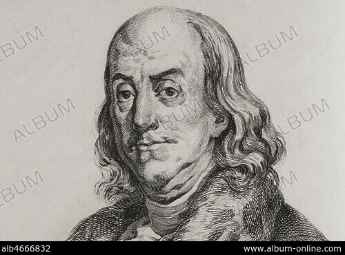 Portrait of BENJAMIN FRANKLIN (1706-1790) American printer, publisher,  scientist, inventor, statesman and diplomat - Portrait of Benjamin Franklin  (1706-1790), American physicist, philosopher, and politician - engraving by  Pierre Michel Alix