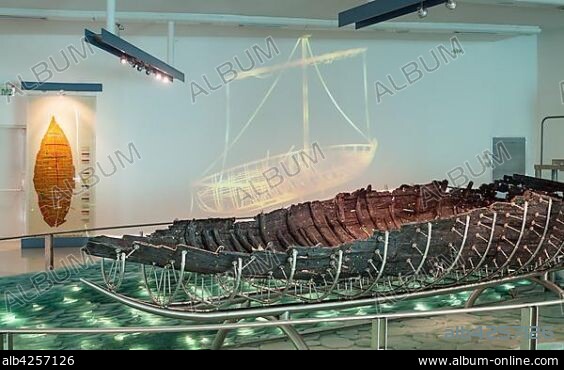 Jesus boat fishing boat from the 1st century AD., Adam Bagalil Museum, Kibbutz Ginnosar, Sea of Galilee, Israel, Asia.