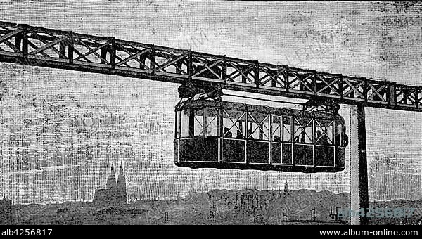 Testing a monorail at Cologne, Germany, built by Carl Eugen Langen, 1833, 1895, a German entrepreneur, engineer and inventor, woodcut, Germany, Europe.